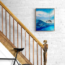 Load image into Gallery viewer, painting of scuba diver on the surface on wall of hallway