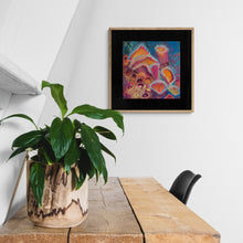 Load image into Gallery viewer, &quot;Sponge Cluster&quot; framed art print on wall above rustic office table and plant