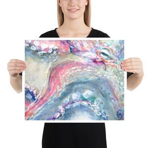 Woman holding colourful Octopus print on 16 x 20 paper