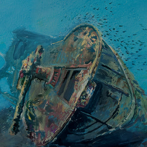 "SS Thistlegorm: Exploring the Stern of a WWII Shipwreck in the Red Sea" painting