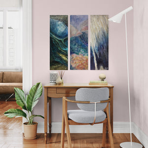 Underwater Scuba Dive Art Triptych: Reefs & Caves – Mixed Media Acrylic Paintings on Wood Panels