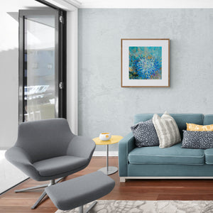 "Anemone Bouquet" framed art print in living room with designer furniture