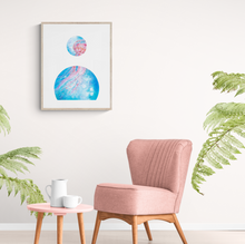 Load image into Gallery viewer, Art print of underwater scene with jellyfish by Grace Marquez titled Bubble: Tentacles Reaching displayed on the wall of a fresh crisp, modern room