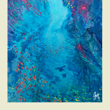 Load image into Gallery viewer, &quot;Swimming Through&quot; - Original acrylic painting of divers swimming through section of underwater cave