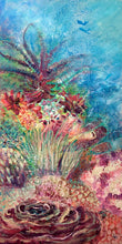 Load image into Gallery viewer, Painting of divers descending onto a riot of colour on a beautiful health reef