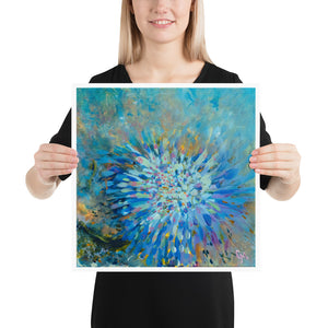 Woman holding 16 by 16 inch "Anemone Bouquet" art print 1