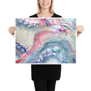 Woman holding colourful Octopus print on 18 x 24 paper